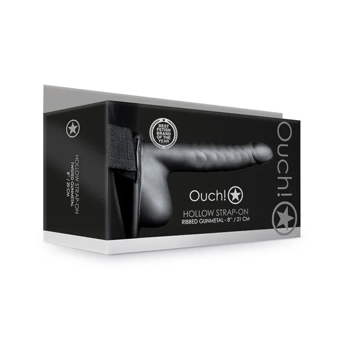 Ouch! Laugh At 8 in. Hollow Strap-On with Balls Gunmetal