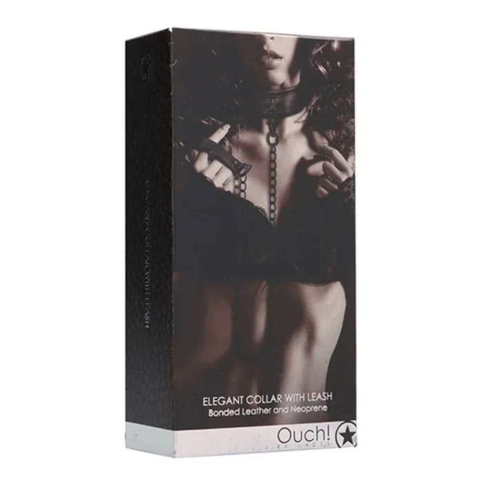 Ouch! Refined Adjustable Bonded Leather and Neoprene Collar With Leash Titanium Grey