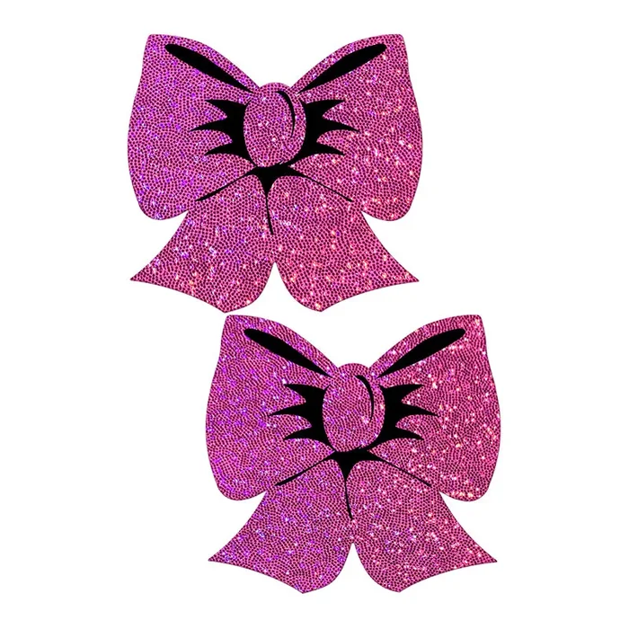 Pastease Bow: Red-Hot Pink Glitter Bows Nipple Pasties