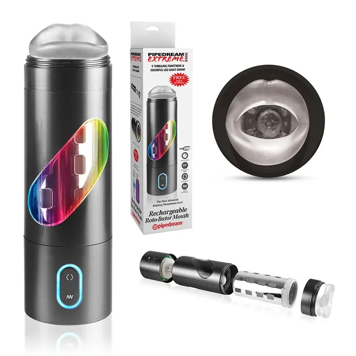 PDX Rechargeable Roto-Bator Mouth Light-Up Rotating Stroker Clear/Black-Market