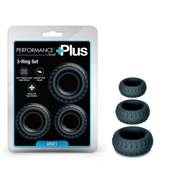 Performance Plus By Blush® | Drift 3 Cock Ring Set – Platinum-Cured Liquid Silicone – In Black
