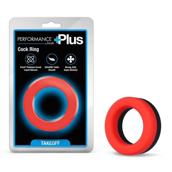 Performance Plus By Blush® | Takeoff Cock Ring – Platinum-Cured Liquid Silicone – Durable & Stretchy – In Black & Red