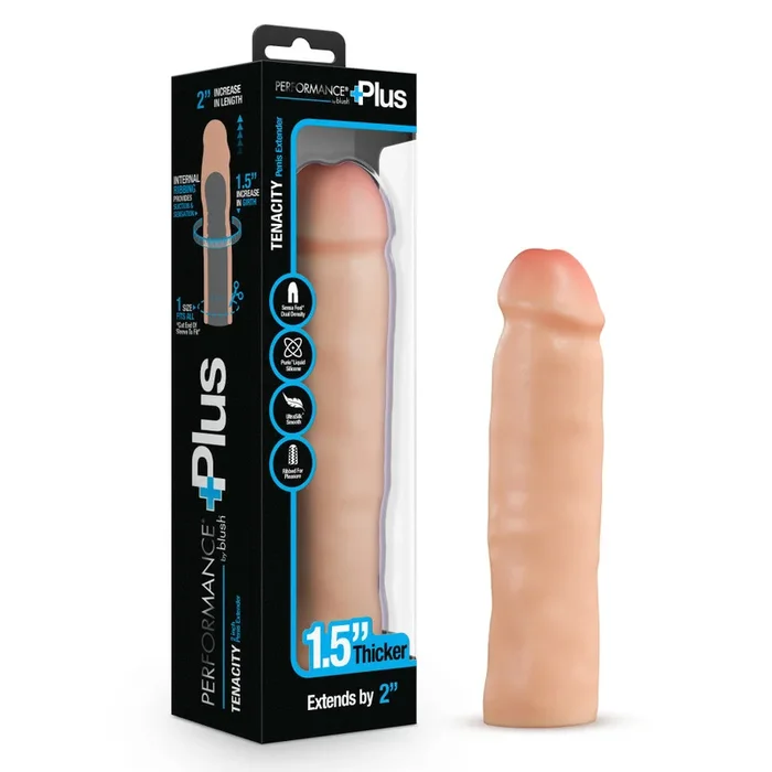 Performance Plus By Blush® | Tenacity 8.5 Inch Realistic Penis Extender Sleeve – Dual Density – Liquid Silicone – Beige
