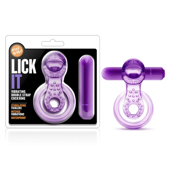 Play With Me By Blush® | Lick It: Purple Vibrating Double Strap Penis Ring