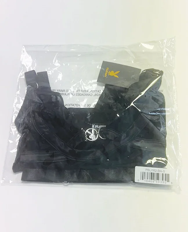 Playboy Bunny Charm Mesh Bralette w/Thong 2 pc Set – Black XL