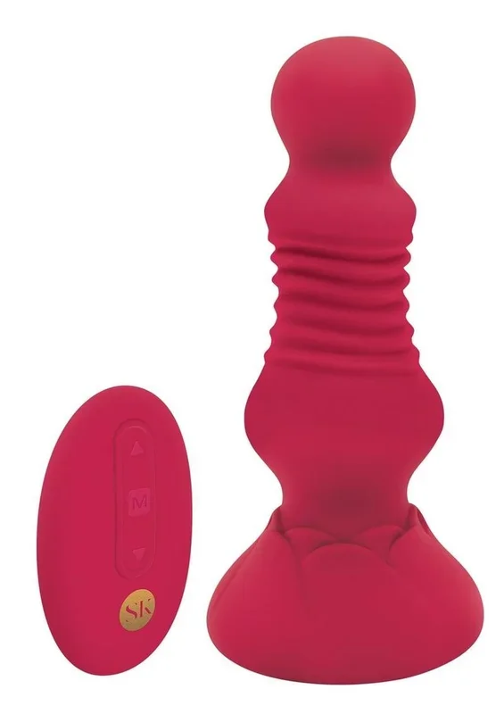 Private Kisses Remote Control Thrusting Rechargeable Silicone Rosebud Buttplug