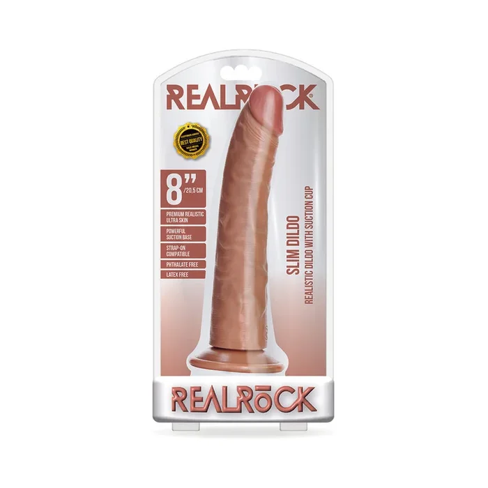 RealRock 8in Slim Dildo W/Suction Tan