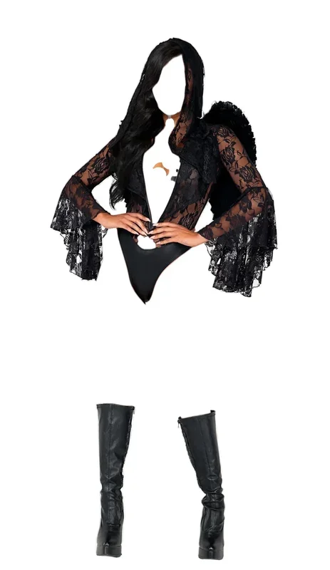Roma Costume 1 PC Angels Hooded Bodysuit Black