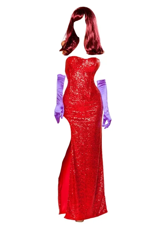 Roma Costume 2 PC Rabbits Lover Sequin Corset with Long Skirt Red