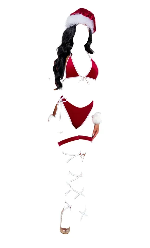Roma Costume 2 PC Santas Holiday Spirit Velvet Bikini Set with Faux Fur Trim Red/White