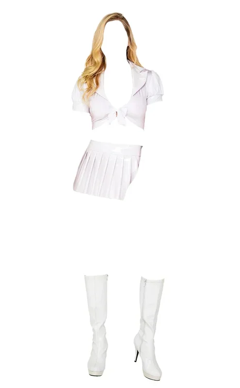 Roma Costume 2 PC Schoolgirl Angel Tie Top & Wetlook Skirt White