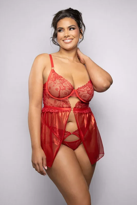 Ruby Red Lacy Flyaway Babydoll Set – Curvy