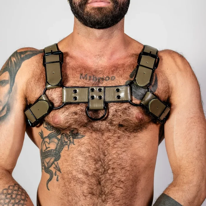 ruff GEAR Bold Leather Bulldog Harness Army
