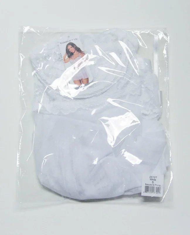 Scallop Stretch Lace & Mesh Babydoll w/Thong – White XL