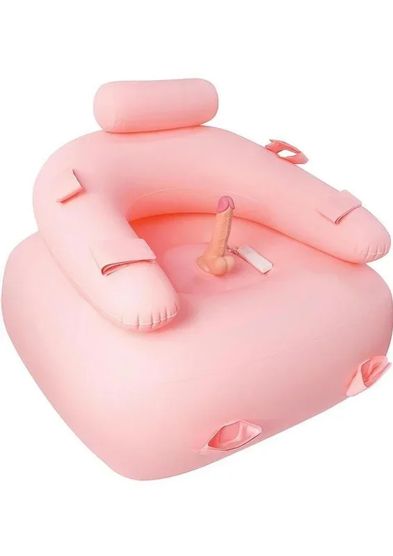 Scram Down On It Inflatable Cushion with Wire Controller Vibrating Silicone Dildo Plus Wrist N Leg Straps