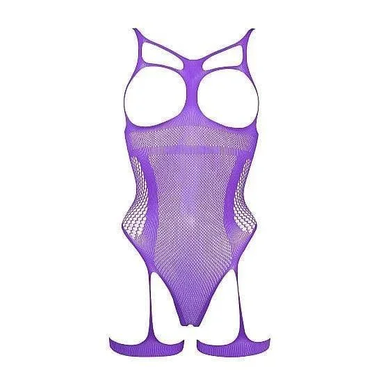 Shots Le Desir Bliss Open Cup Strappy Gartered Fishnet Teddy Purple