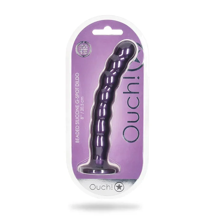 Shots Ouch! Beaded Silicone 8 atomic number 49. G-Spot Dildo Metallic Purple