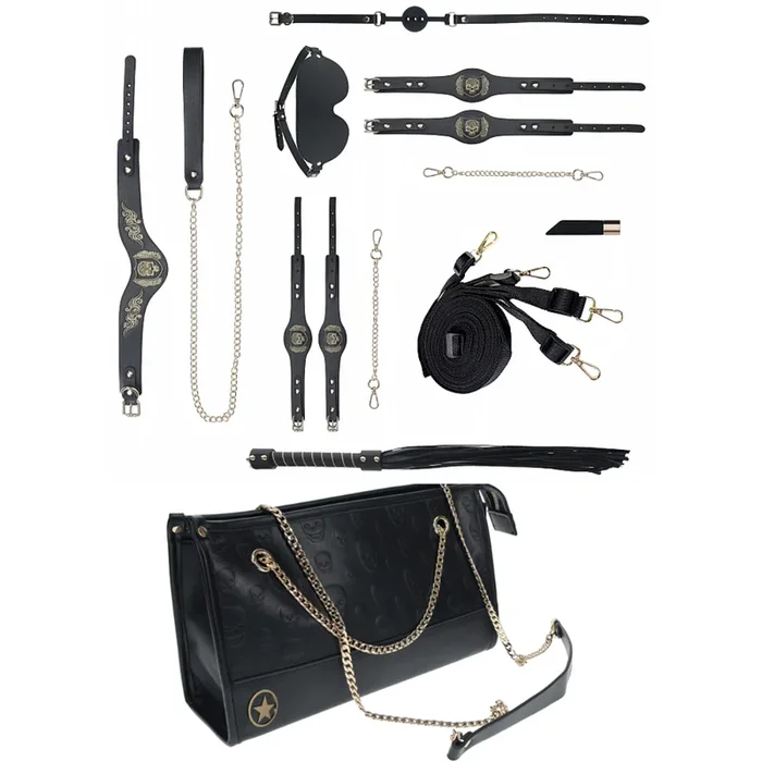 Shots Ouch! London Bondage Collection Kit With Bag – Black/Gold