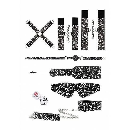 Shots Ouch! Love Street Art Fashion Printed 10-Piece Bondage Kit Black/White