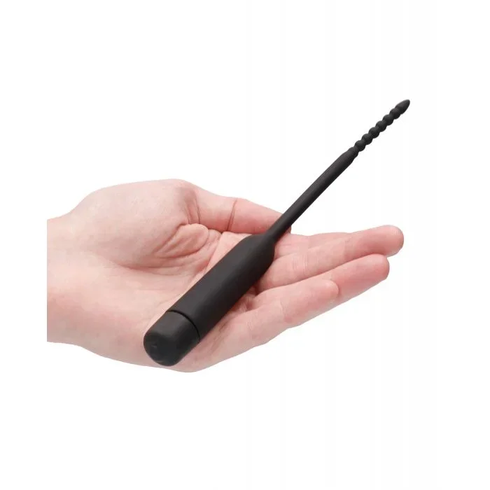 Shots Ouch Urethral Sounding Silicone Vibrating Bullet Plug w/Beaded Tip – Black