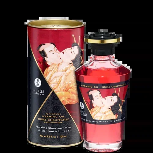 Shunga Warming Massage Oil Sparkling Strawberry Wine 3.5 Oz
