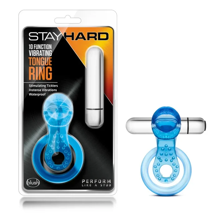 Stay Hard By Blush® | Tongue Ring: 3-In-1 Blue 10-Function Vibrating Penis Ring