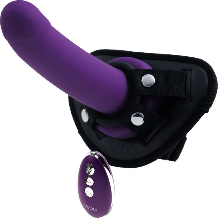 Strapped Silicone Rechargeable Vibrate Strap On With Remote Control By VeDO – Deep Purple