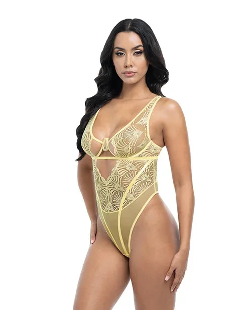 Tiana Scallop Lace & Mesh Underwire Teddy – Pale Banana S/M