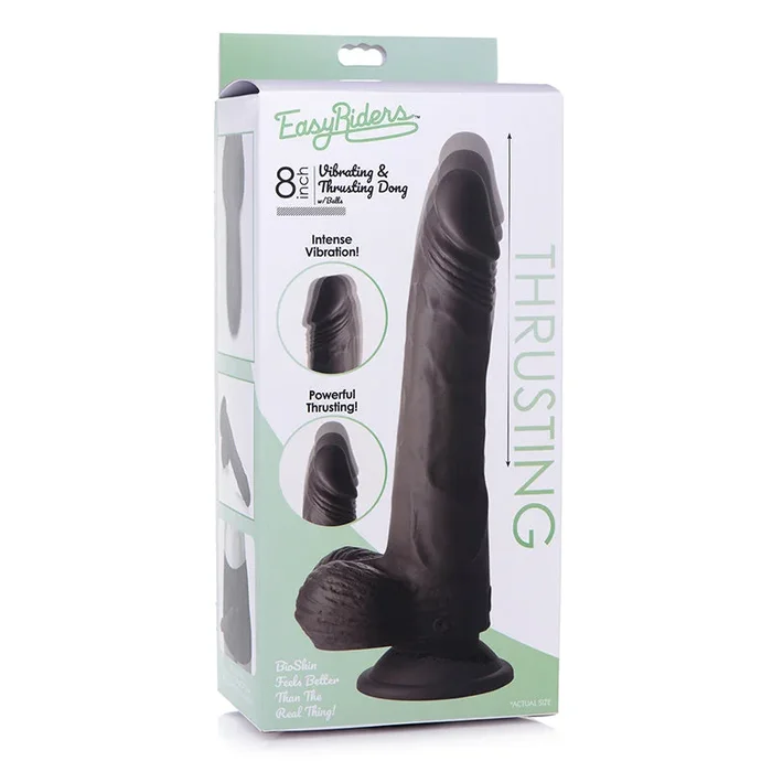 Trend Toys Easy Riders Rechargeable 8 indium. Posable Vibrating & Thrusting Silicone Dildo with Balls & Suction Cup Dark