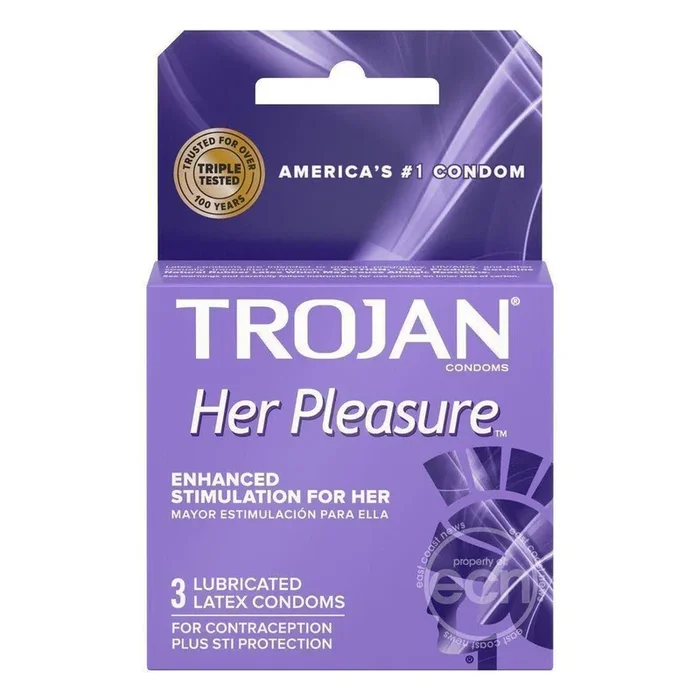 Trojan Her Pleasure Sensations Condom Greased 3 Pack