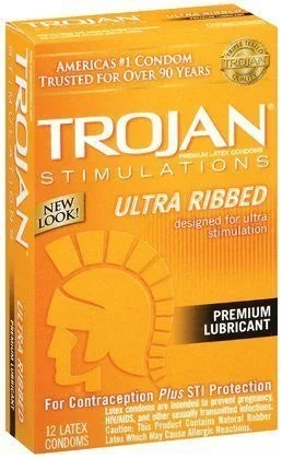 Trojan Stimulations Ultra Ribbed Lubricated -12 Packs