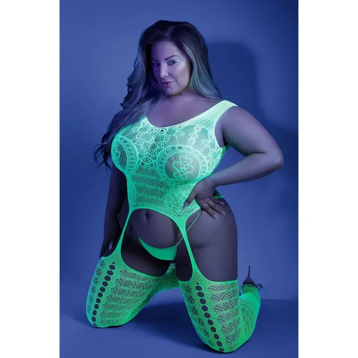 Ultrasonic Mosaic Bodystocking – Queen – Neon Green