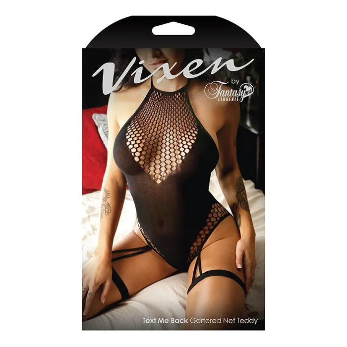 Vixen Text Me Endorse High-Neck Gartered Teddy Black O/S