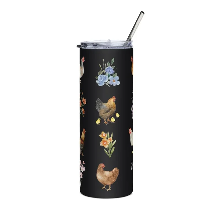 Watercolor Floral Chicken Stainless Steel Tumbler